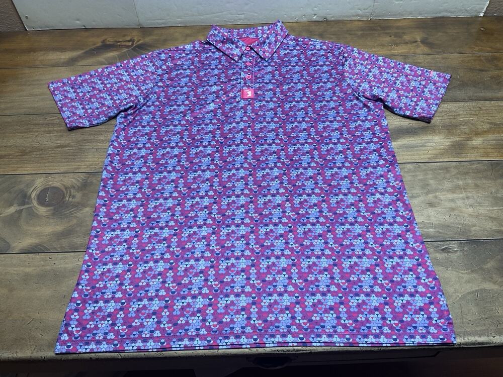 Bogey Bros Polo Shirt Men's Large Multicolor Whale Tail Performance Golf Stretch